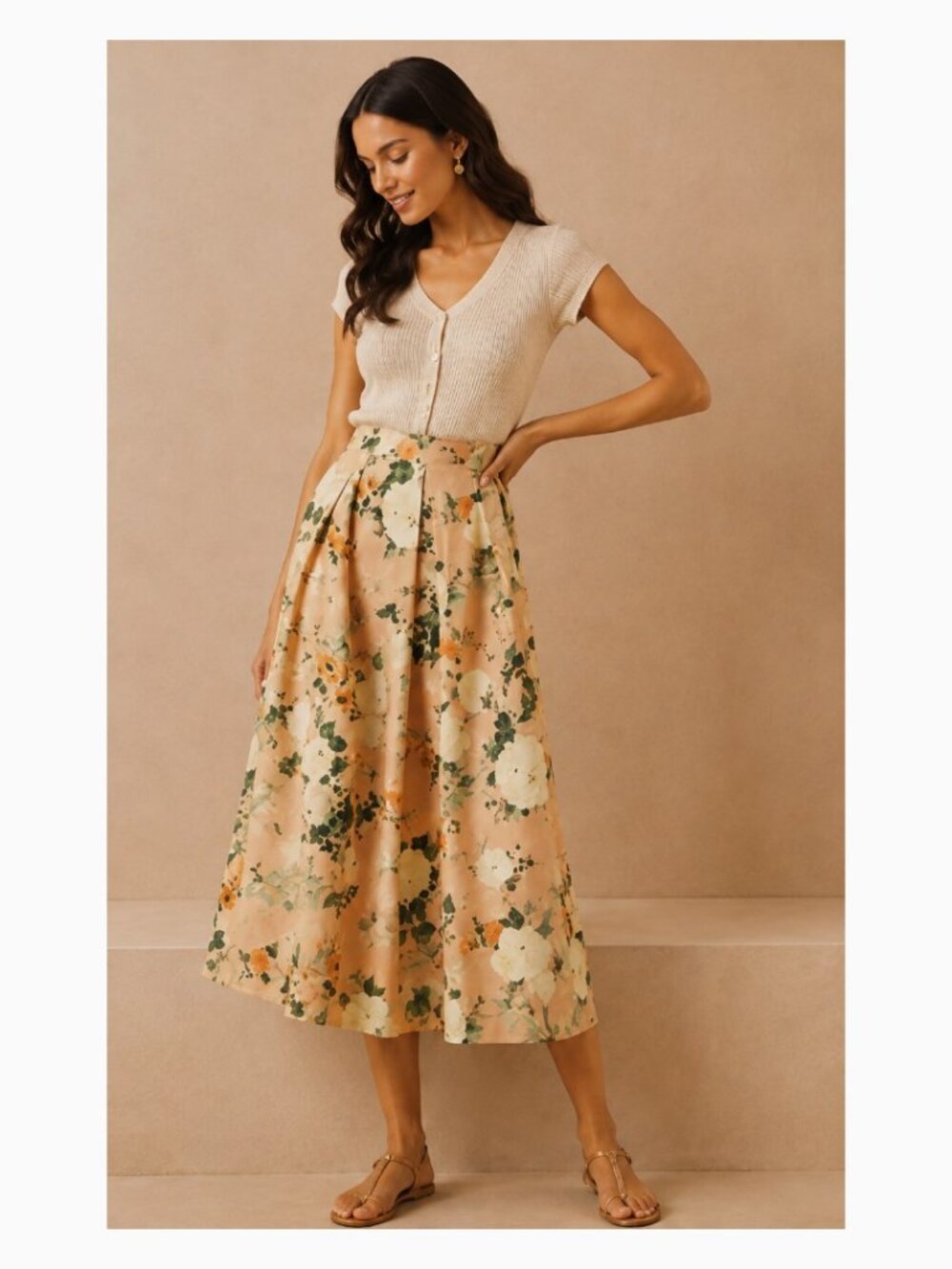 NWT BHLDN BAILEY FLORAL LINEN BLEND A-LINE MIDI SKIRT  SIZE M